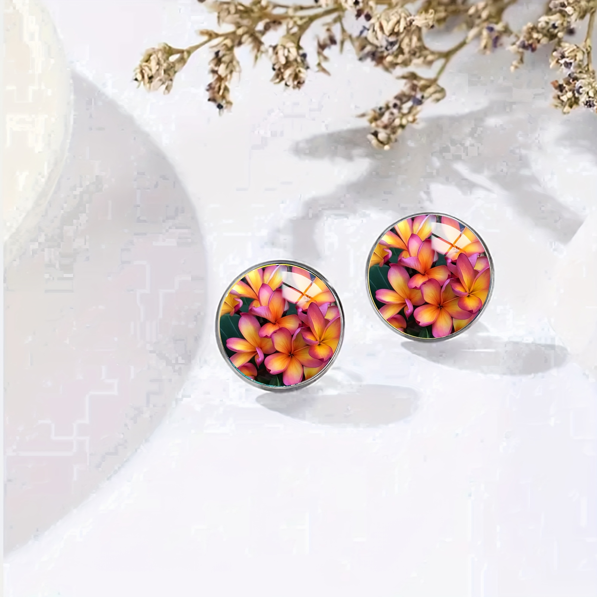 Tropical Plumeria Stainless Steel Ear Studs, Unisex